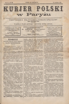 Kurjer Polski w Paryżu : dwutygodnik polityczny- literacki- społeczny : organ patrjotyczny polski. R.5, Nº 42 (15 września 1885)