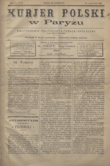Kurjer Polski w Paryżu : dwutygodnik polityczny- literacki- społeczny : organ patrjotyczny polski. R.6, Nº 68 (15 października 1886)