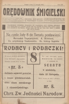 Orędownik Śmigielski : dziennik bezpartyjny dla wszystkich stanów. R.32, nr 258 (11 listopada 1922)