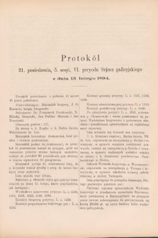 [Kadencja VI, sesja V, pos. 21] Protokoły z 5. Sesyi, VI. Peryodu Sejmu Krajowego Królestwa Galicyi i Lodomeryi z Wielkiem Księstwem Krakowskiem w roku 1894. Protokół 21