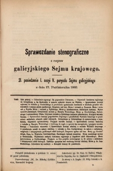 [Kadencja V, sesja I, pos. 21] Sprawozdanie Stenograficzne z Rozpraw Galicyjskiego Sejmu Krajowego. 21. Posiedzenie I. Sesyi V. Peryodu Sejmu Galicyjskiego