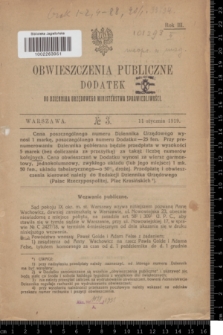 Obwieszczenia Publiczne : dodatek do Dziennika Urzędowego Ministerstwa Sprawiedliwości. R.3, № 3 (11 stycznia 1919)