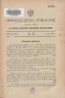 Obwieszczenia Publiczne : dodatek do Dziennika Urzędowego Ministerstwa Sprawiedliwości. R.12, № 35 (2 maja 1928)
