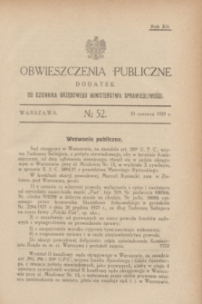Obwieszczenia Publiczne : dodatek do Dziennika Urzędowego Ministerstwa Sprawiedliwości. R.12, № 52 (30 czerwca 1928)