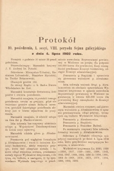 [Kadencja VIII, sesja I, pos. 10] Protokoły z 1. Sesyi VIII. Peryodu Sejmu Krajowego Królestwa Galicyi i Lodomeryi z W. Księstwem Krakowskiem w roku 1901/902. Protokół 10