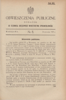 Obwieszczenia Publiczne : dodatek do Dziennika Urzędowego Ministerstwa Sprawiedliwości. R.13, № 8 (26 stycznia 1929)