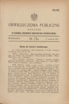 Obwieszczenia Publiczne : dodatek do Dziennika Urzędowego Ministerstwa Sprawiedliwości. R.13, № 73 A (11 września 1929)