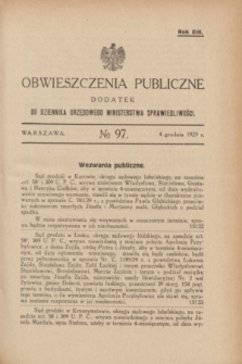 Obwieszczenia Publiczne : dodatek do Dziennika Urzędowego Ministerstwa Sprawiedliwości. R.13, № 97 (4 grudnia 1929)