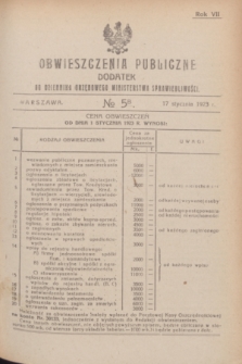 Obwieszczenia Publiczne : dodatek do Dziennika Urzędowego Ministerstwa Sprawiedliwości. R.7, № 5 B (17 stycznia 1923)