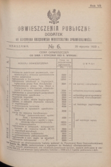 Obwieszczenia Publiczne : dodatek do Dziennika Urzędowego Ministerstwa Sprawiedliwości. R.7, № 6 (20 stycznia 1923)