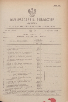 Obwieszczenia Publiczne : dodatek do Dziennika Urzędowego Ministerstwa Sprawiedliwości. R.7, № 9 (31 stycznia 1923)