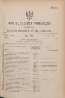 Obwieszczenia Publiczne : dodatek do Dziennika Urzędowego Ministerstwa Sprawiedliwości. R.7, № 37 (9 maja 1923)