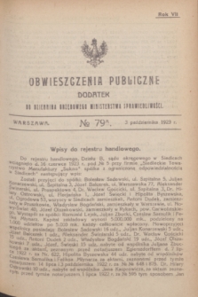Obwieszczenia Publiczne : dodatek do Dziennika Urzędowego Ministerstwa Sprawiedliwości. R.7, № 79 A (3 października 1923)