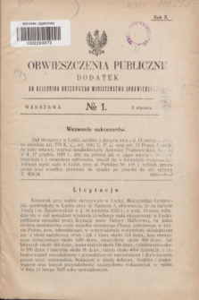 Obwieszczenia Publiczne : dodatek do Dziennika Urzędowego Ministerstwa Sprawiedliwości. R.10, № 1 (2 stycznia 1926)