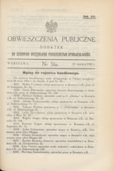Obwieszczenia Publiczne : dodatek do Dziennika Urzędowego Ministerstwa Sprawiedliwości. R.16, № 51 A (25 czerwca 1932)