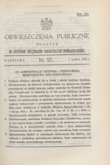 Obwieszczenia Publiczne : dodatek do Dziennika Urzędowego Ministerstwa Sprawiedliwości. R.16, № 97 (3 grudnia 1932)