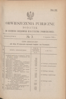 Obwieszczenia Publiczne : dodatek do Dziennika Urzędowego Ministerstwa Sprawiedliwości. R.8, № 3 (15 stycznia 1924)