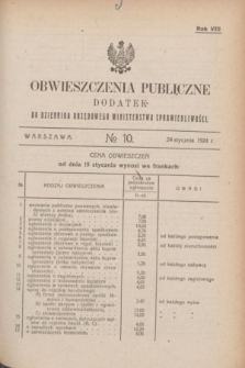 Obwieszczenia Publiczne : dodatek do Dziennika Urzędowego Ministerstwa Sprawiedliwości. R.8, № 10 (24 stycznia 1924)