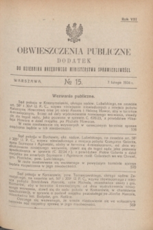 Obwieszczenia Publiczne : dodatek do Dziennika Urzędowego Ministerstwa Sprawiedliwości. R.8, № 15 (7 lutego 1924)
