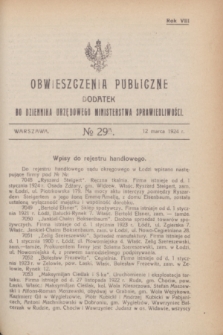 Obwieszczenia Publiczne : dodatek do Dziennika Urzędowego Ministerstwa Sprawiedliwości. R.8, № 29 A (12 marca 1924)