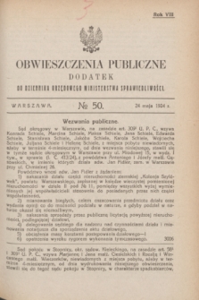 Obwieszczenia Publiczne : dodatek do Dziennika Urzędowego Ministerstwa Sprawiedliwości. R.8, № 50 (24 maja 1924)
