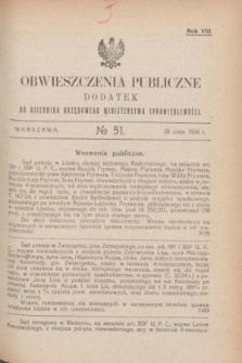 Obwieszczenia Publiczne : dodatek do Dziennika Urzędowego Ministerstwa Sprawiedliwości. R.8, № 51 (28 maja 1924)