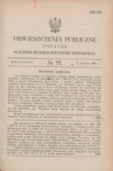 Obwieszczenia Publiczne : dodatek do Dziennika Urzędowego Ministerstwa Sprawiedliwości. R.8, № 55 (11 czerwca 1924)