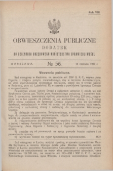 Obwieszczenia Publiczne : dodatek do Dziennika Urzędowego Ministerstwa Sprawiedliwości. R.8, № 56 (14 czerwca 1924)