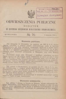 Obwieszczenia Publiczne : dodatek do Dziennika Urzędowego Ministerstwa Sprawiedliwości. R.8, № 70 (2 sierpnia 1924)