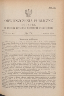 Obwieszczenia Publiczne : dodatek do Dziennika Urzędowego Ministerstwa Sprawiedliwości. R.8, № 79 (3 września 1924)