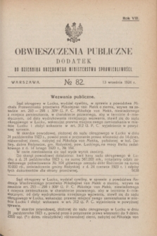 Obwieszczenia Publiczne : dodatek do Dziennika Urzędowego Ministerstwa Sprawiedliwości. R.8, № 82 (13 września 1924)
