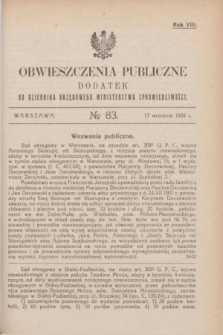 Obwieszczenia Publiczne : dodatek do Dziennika Urzędowego Ministerstwa Sprawiedliwości. R.8, № 83 (17 września 1924)