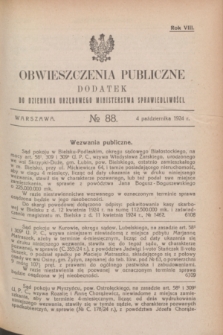 Obwieszczenia Publiczne : dodatek do Dziennika Urzędowego Ministerstwa Sprawiedliwości. R.8, № 88 (4 października 1924)