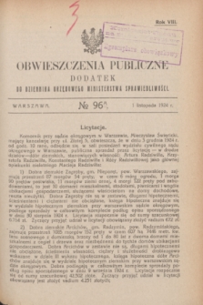 Obwieszczenia Publiczne : dodatek do Dziennika Urzędowego Ministerstwa Sprawiedliwości. R.8, № 96 A (1 listopada 1924)
