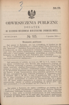 Obwieszczenia Publiczne : dodatek do Dziennika Urzędowego Ministerstwa Sprawiedliwości. R.8, № 105 (3 grudnia 1924)