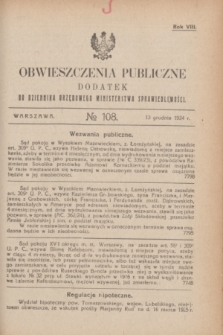 Obwieszczenia Publiczne : dodatek do Dziennika Urzędowego Ministerstwa Sprawiedliwości. R.8, № 108 (13 grudnia 1924)