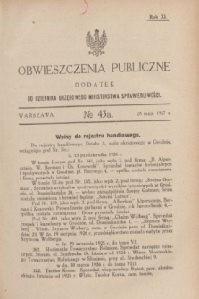 Obwieszczenia Publiczne : dodatek do Dziennika Urzędowego Ministerstwa Sprawiedliwości. R.11, № 43 A (28 maja 1927)