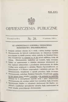 Obwieszczenia Publiczne. R.22, № 28 (9 kwietnia 1938)