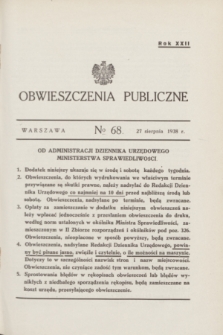 Obwieszczenia Publiczne. R.22, № 68 (27 sierpnia 1938)