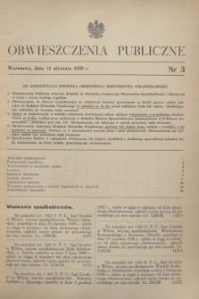 Obwieszczenia Publiczne. 1939, nr 3 (11 stycznia)