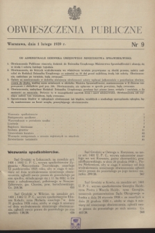 Obwieszczenia Publiczne. 1939, nr 9 (1 lutego)