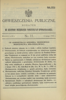 Obwieszczenia Publiczne : dodatek do Dziennika Urzędowego Ministerstwa Sprawiedliwości. R.17, № 11 (8 lutego 1933)