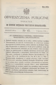 Obwieszczenia Publiczne : dodatek do Dziennika Urzędowego Ministerstwa Sprawiedliwości. R.17, № 45 (7 czerwca 1933)