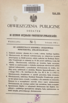 Obwieszczenia Publiczne : dodatek do Dziennika Urzędowego Ministerstwa Sprawiedliwości. R.19, № 1 (2 stycznia 1935)
