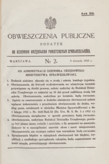 Obwieszczenia Publiczne : dodatek do Dziennika Urzędowego Ministerstwa Sprawiedliwości. R.19, № 2 (5 stycznia 1935)
