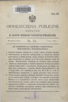 Obwieszczenia Publiczne : dodatek do Dziennika Urzędowego Ministerstwa Sprawiedliwości. R.19, № 53 (3 lipca 1935)