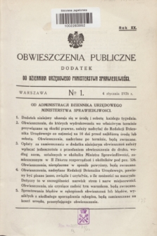 Obwieszczenia Publiczne : dodatek do Dziennika Urzędowego Ministerstwa Sprawiedliwości. R.20, № 1 (4 stycznia 1936)