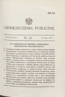 Obwieszczenia Publiczne. R.20, № 15 (22 lutego 1936)