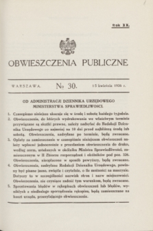 Obwieszczenia Publiczne. R.20, № 30 (15 kwietnia 1936)