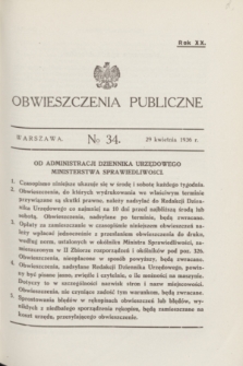 Obwieszczenia Publiczne. R.20, № 34 (29 kwietnia 1936)